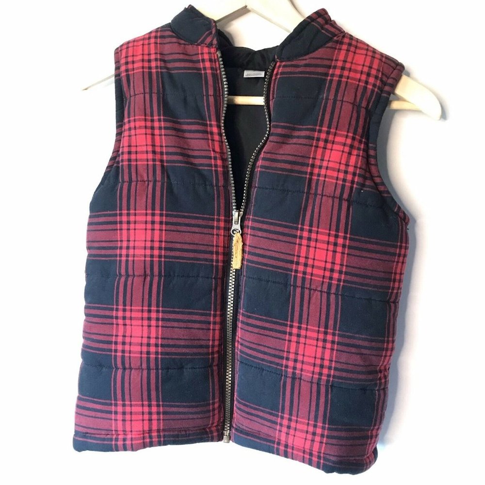 Carter's Red Buffalo Check Plaid Insulated Quilted Vest Zip Boy Size 7